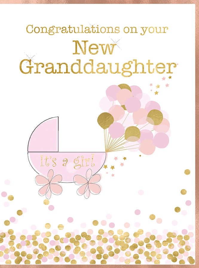 White Cotton Cards Biglietto Fatto A Mano Per Nuova Nipote - 'Congratulations On Your New Baby Granddaughter' - Rosa Con Brillantini, 16x16 Cm